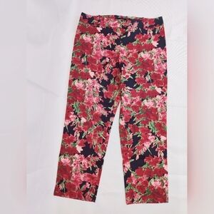 Talbots Signature Painted Floral Pants Red on Black Women's Size 8 Medium